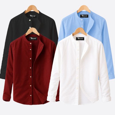 4 pcs Combo Ban Colar Full Sleeve Shirt - White, Purple, Sky Blue & Navy Blue. - 1640
