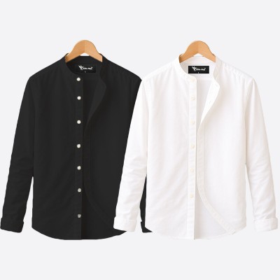 2 pcs Combo Ban Colar Full Sleeve Shirt - black & white