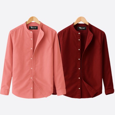 2 pcs Combo Ban Colar Full Sleeve Shirt - banghi & red khoyri