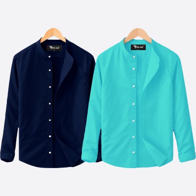 2 pcs Combo Ban Colar Full Sleeve Shirt - Navy Blu & Pest.