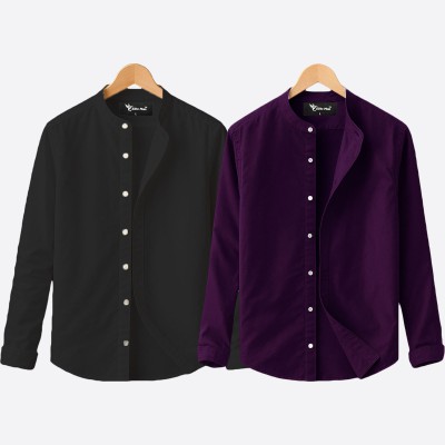 2 pcs Combo Ban Colar Full Sleeve Shirt - Black & Purple.