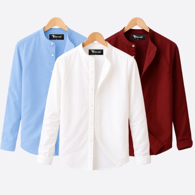 3 pcs Combo Ban Colar Full Sleeve Shirt - White, Maroon & Sky Blue. -