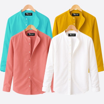 4 pcs Combo Ban Colar Full Sleeve Shirt - pink, White, Pest & Kathali. - 1278