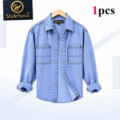 Premium Quality Denim Double Pocket Shirt - Light Blue.