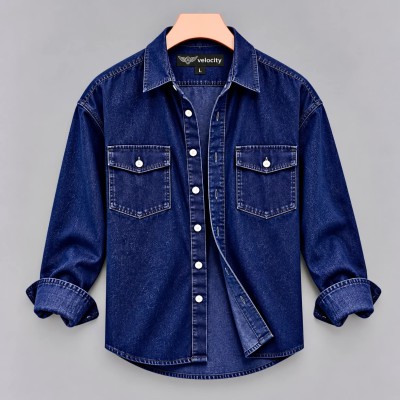 Premium Quality Denim Double Pocket Shirt - Deep Blue.