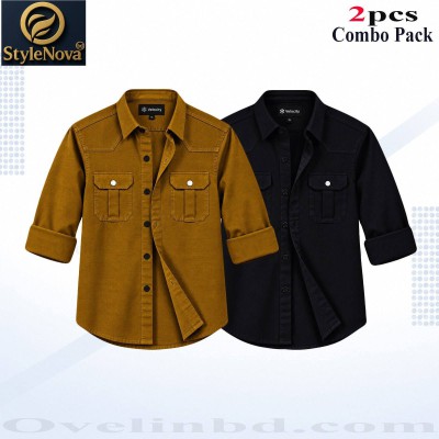 2 Pcs Combo Premium Quality Double Pocket Shirt - Black & Banson.