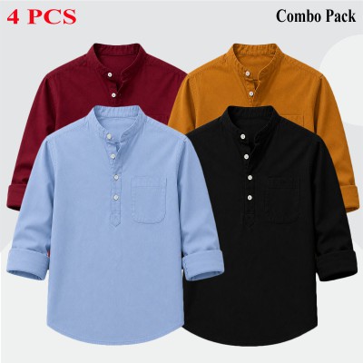 4 pcs Combo Full Sleeve Katua For Men's - Black, Maroon, Kathali & Sky Blue.