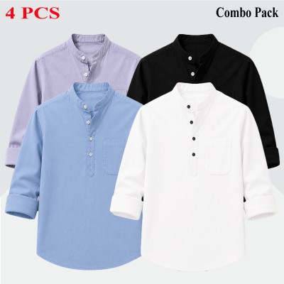 4 pcs Combo Full Sleeve Katua For Men's - Black, White, Ash & Sky Blue.