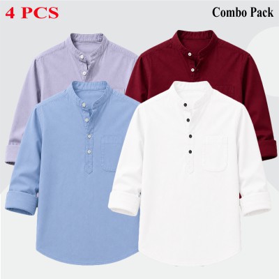 4 pcs Combo Full Sleeve Katua For Men's - White, Ash, Maroon & Sky Blue.