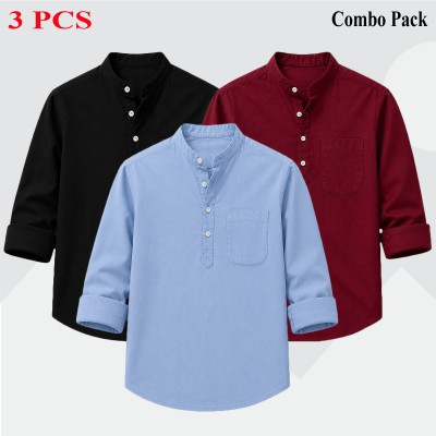3 pcs Combo Full Sleeve Katua For Men's - Black, Maroon & Sky Blue.
