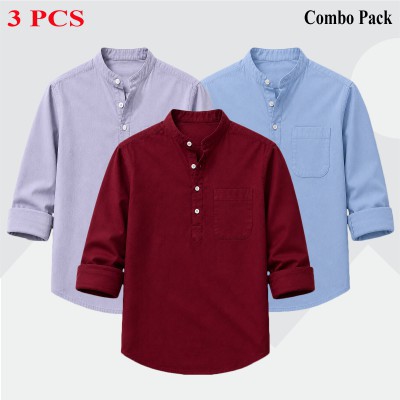 3 pcs Combo Full Sleeve Katua For Men's - Maroon, Ash & Sky Blue.