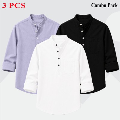 3 pcs Combo Full Sleeve Katua For Men's - Black, White & Ash.