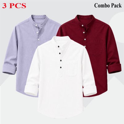 3 pcs Combo Full Sleeve Katua For Men's - White, Ash & Maroon.
