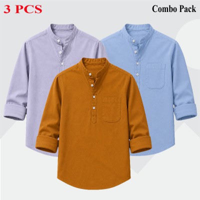 3 pcs Combo Full Sleeve Katua For Men's - Ash, Kathali & Sky Blue.