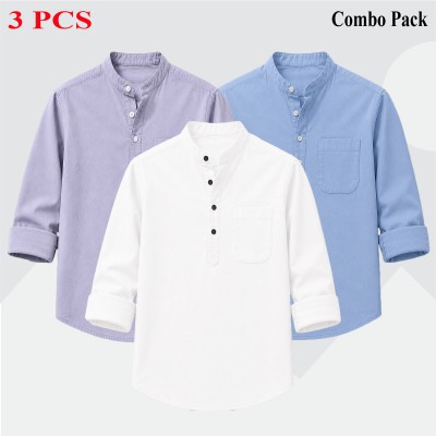 3 pcs Combo Full Sleeve Katua For Men's - White, Ash & Sky Blue.