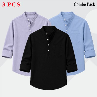 3 pcs Combo Full Sleeve Katua For Men's - Black, Ash & Sky Blue.