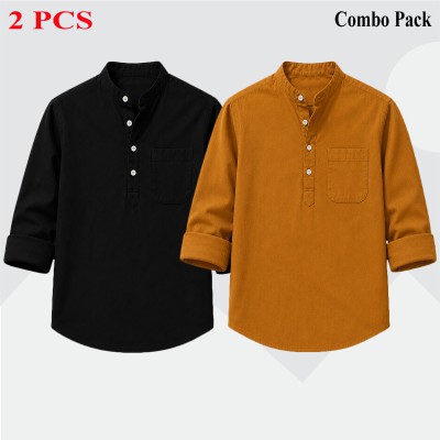 2 pcs Combo Full Sleeve Katua For Men's - Black & Kathali.
