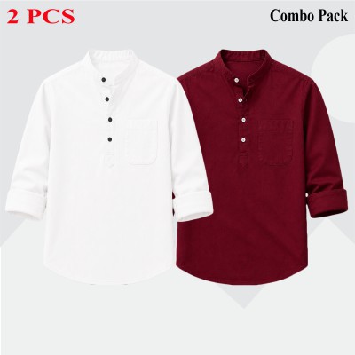 2 pcs Combo Full Sleeve Katua For Men's - White & Maroon.