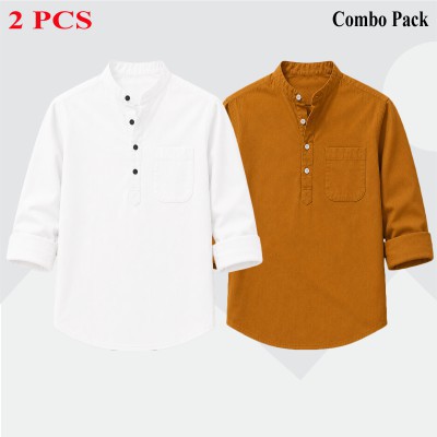 2 pcs Combo Full Sleeve Katua For Men's - White & Kathali.