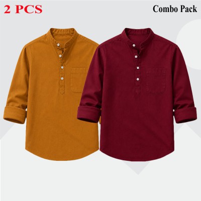 2 pcs Combo Full Sleeve Katua For Men's - Maroon & Kathali.