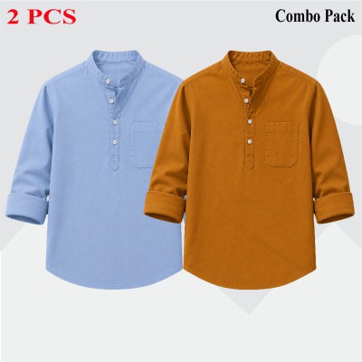 2 pcs Combo Full Sleeve Katua For Men's - Kathali & Sky Blue.