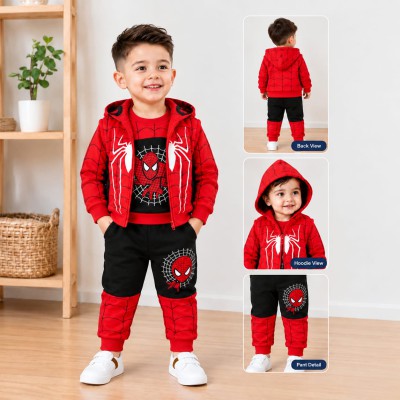 Boys Spiderman Zipper Hoodie+Sweatshirt+Pant 3 Pcs Set (Red)