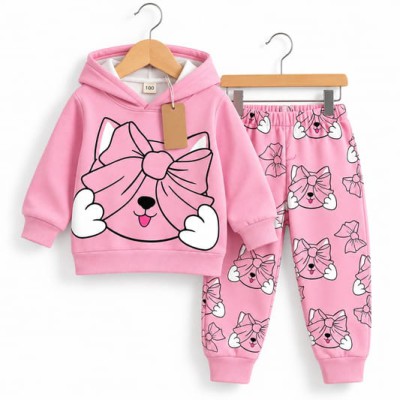Pink Cat Bow Hoodie and Joggers Set 1yrs-8yrs)